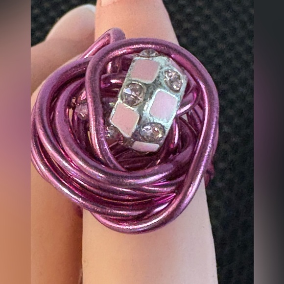 Whimsical Wire-Wrapped Statement Ring - Pink & Silver Sparkle - Picture 9 of 16